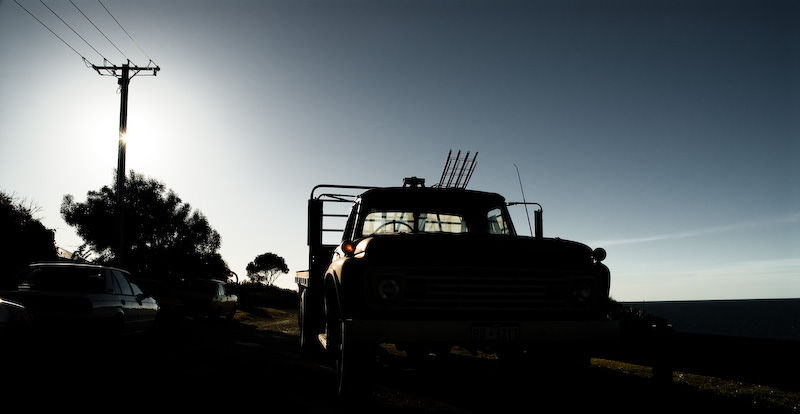 Old truck at sunset